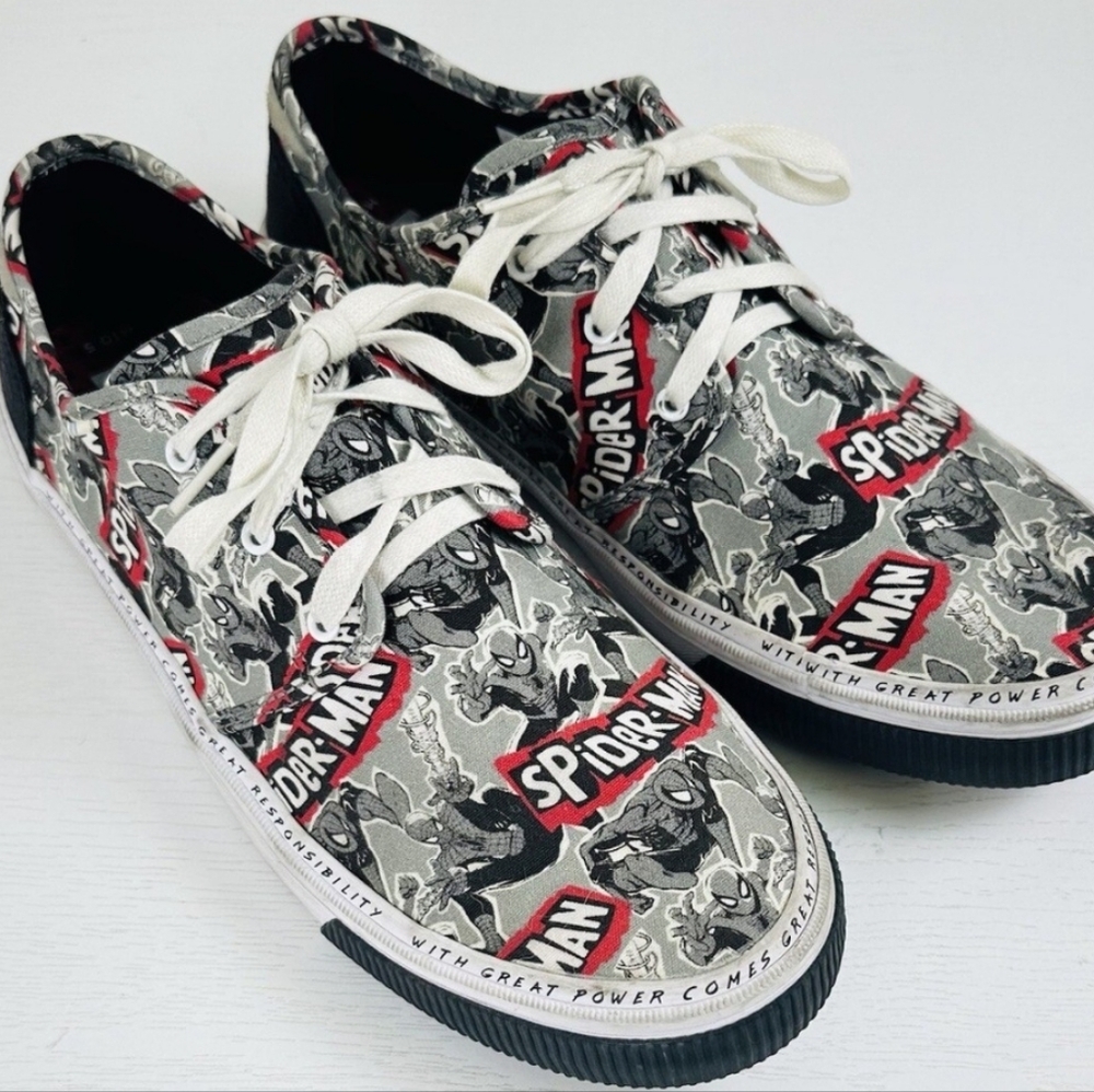Toms x Spider Man Comic Strip Print Sneakers Gray Black Red & White Men's 10.5